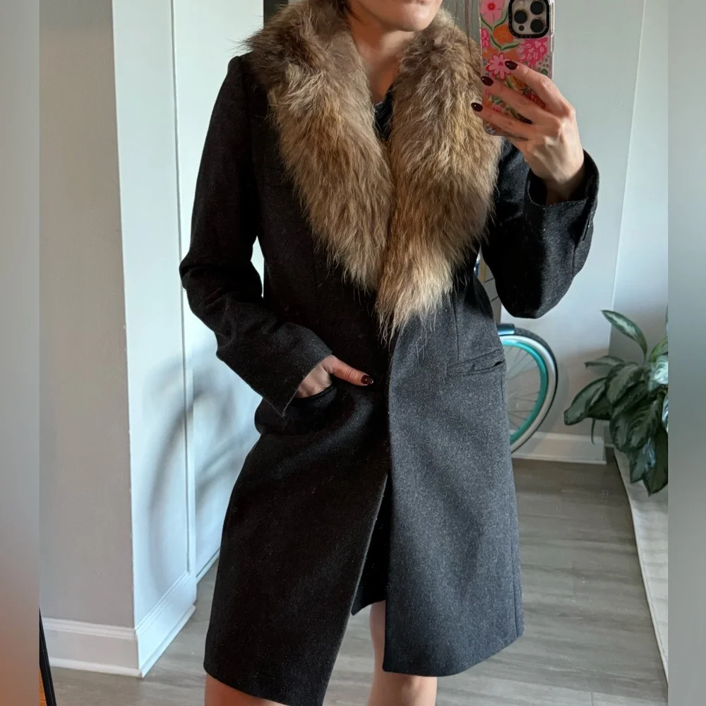 Fur-Trimmed Coat in Dark Gray - Picture 1 of 6